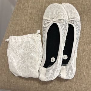 Silky toe white ballet flats